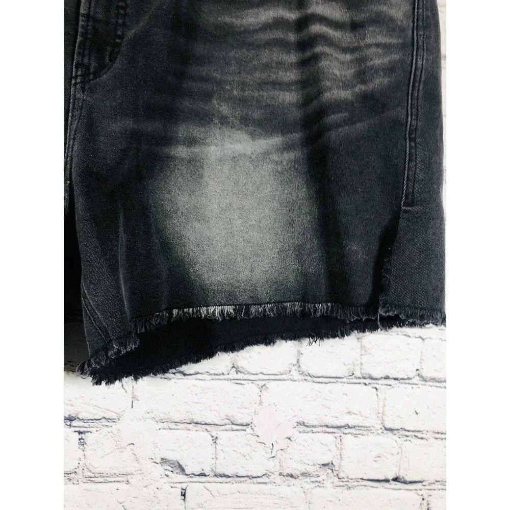 Terra & Sky Women High Rise Denim Shorts Frayed Hem Faded Black 24W NWT